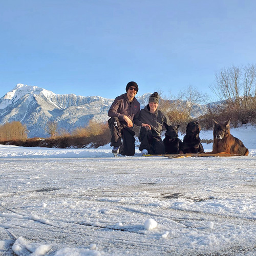 Britt and Johnny Phoenix with Trevor, Stacy and Hemi at Gill Road with Mt Cheam in the background.